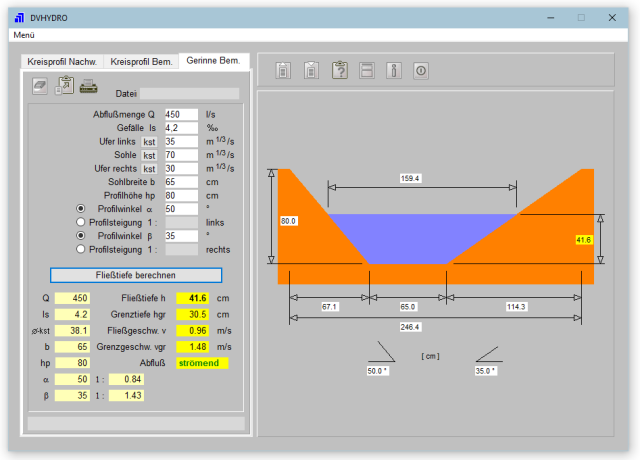 DVHYDRO Nachweis Gerinne