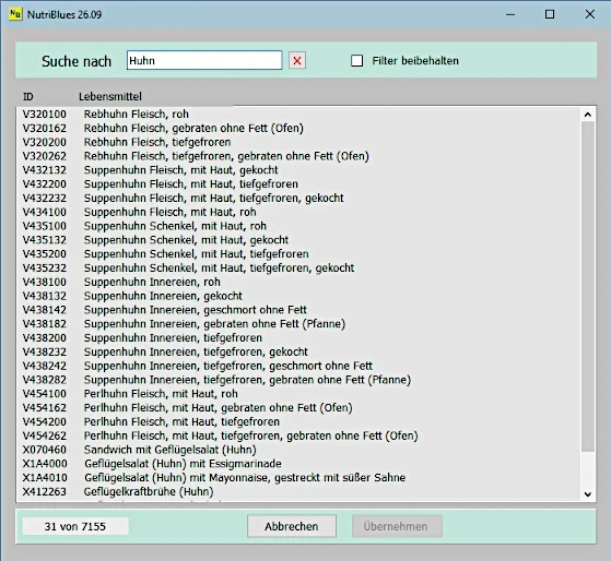 nutriblues Lebensmittel Auswahl