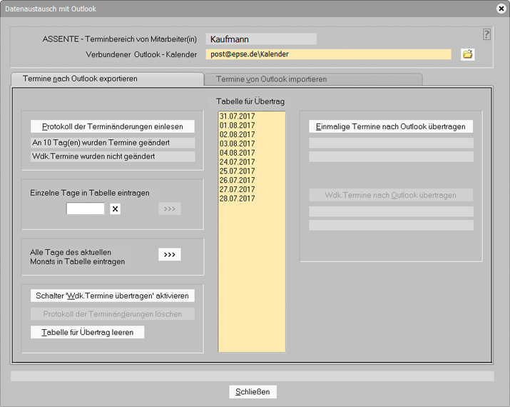 assente outlook export