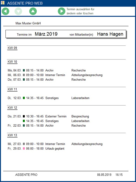 Monatsübersicht einzelne