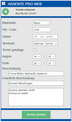 Web-Navigation Termin erfassen